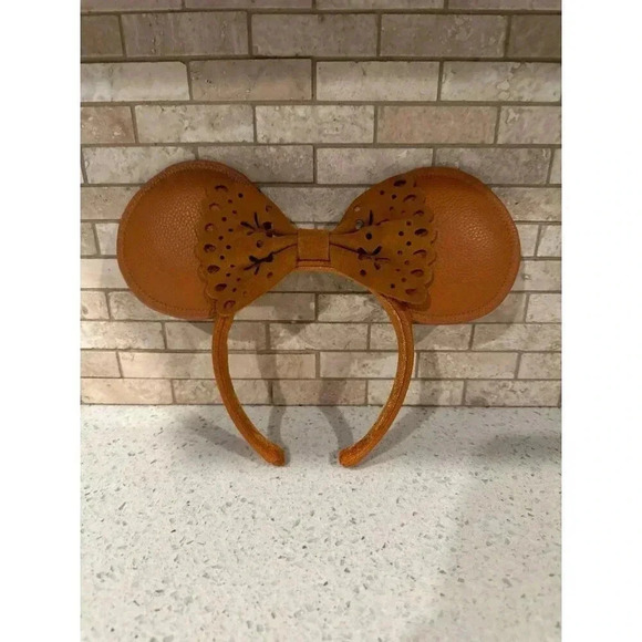 Rare Disney Parks Minnie Desert Suede Sand‎ Autumn Faux Ears Boho Headband #32